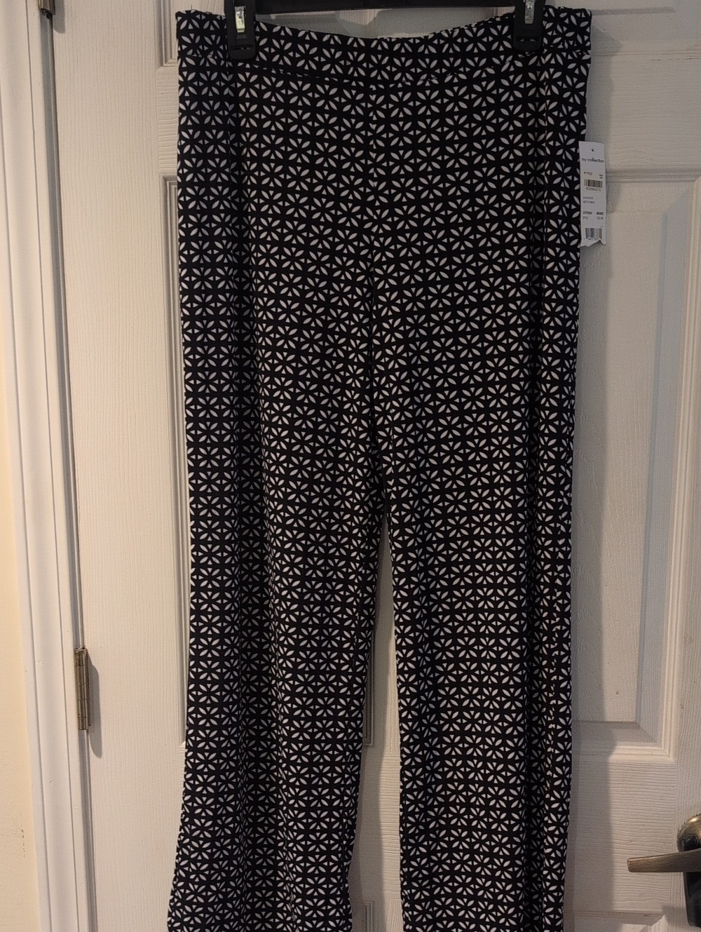 NY Collection Navy and White Geometric Palazzo Pants